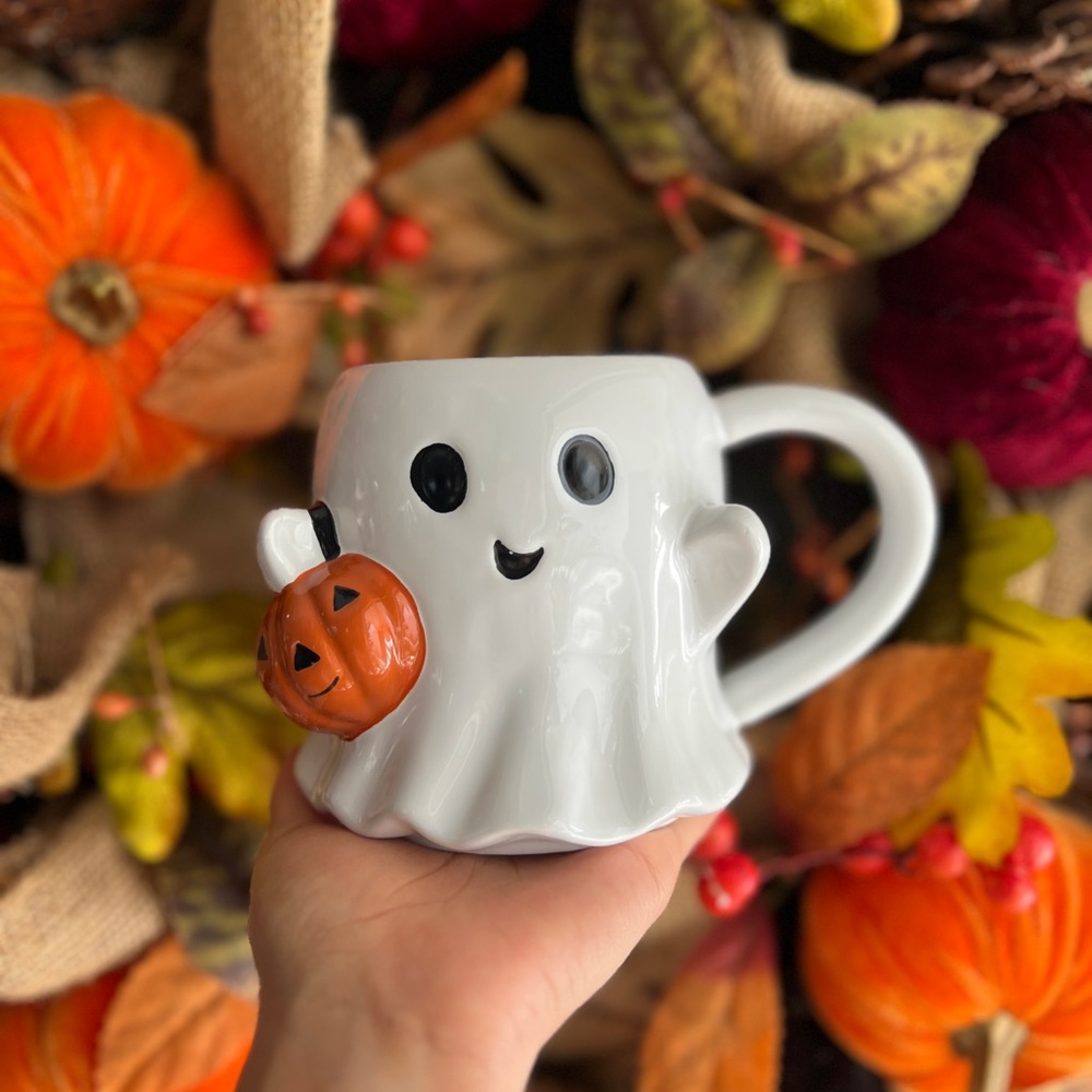 LAST ONE✨NEW👻Kohls Celebrate Together Figural Ghost Mug with Pumpkin🎃